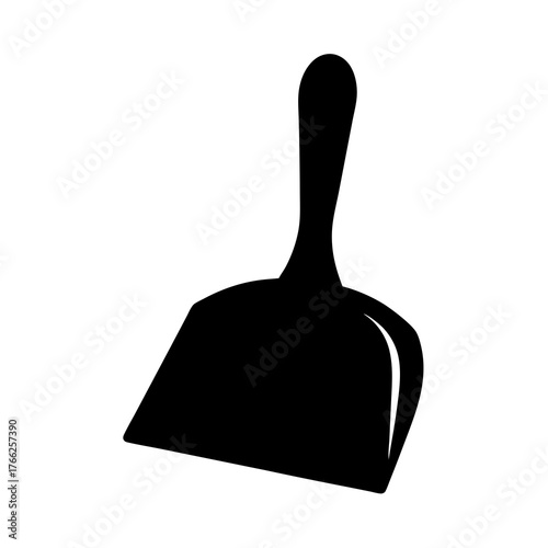 Single black silhouette of a dustpan on a white background