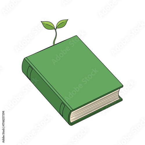 Green book sprouting new leaves symbolizing knowledge growth and learning potential education concept vector