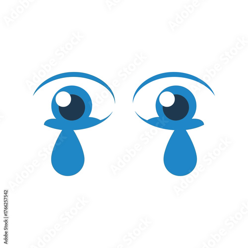 Expressive cartoon eyes crying blue tear drops sad emotion concept vector