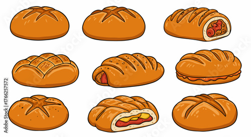 Assorted baked goods and pastries with transparent background