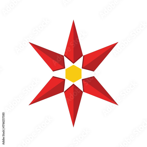 Red starburst emblem abstract geometric shape symbol vector illustration vector