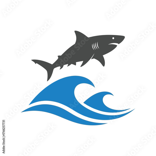 Dynamic shark silhouette leaping over ocean waves vector art vector