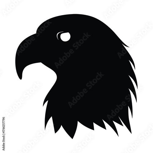 Striking black silhouette of an eagle's head against a white background