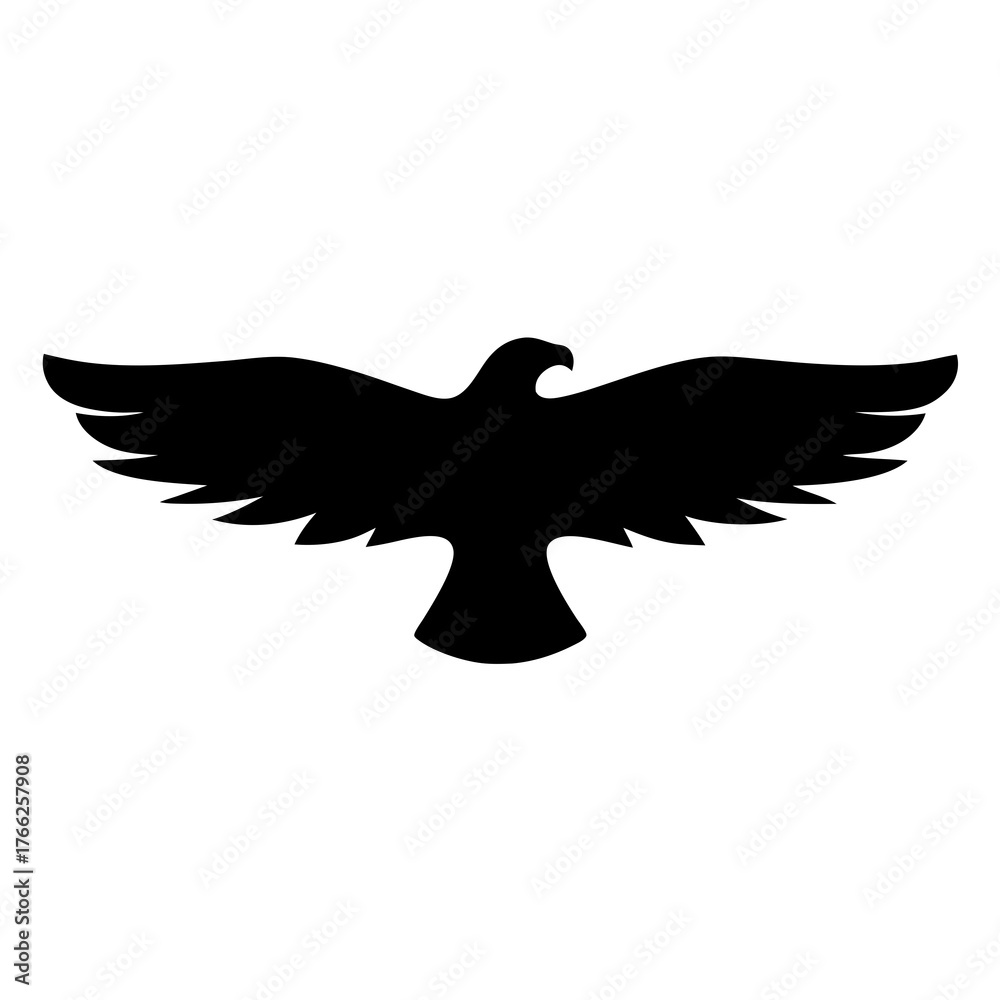 Fototapeta premium Majestic Black Bird in Flight Silhouette with Strong Wings Spread Wide