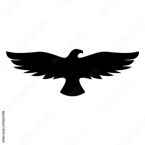 Majestic Black Bird in Flight Silhouette with Strong Wings Spread Wide