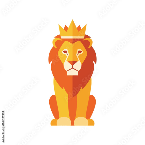Majestic lion king sitting proudly wearing a golden crown majestic royalty symbol vector