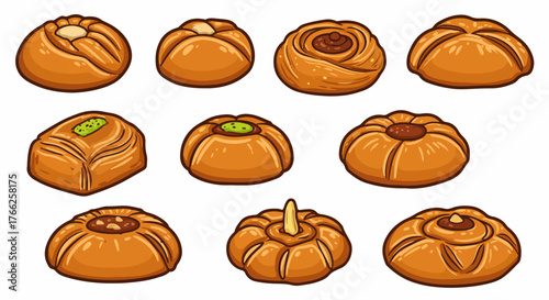 Assorted pastries and buns with transparent background