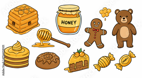 Honey treats and sweets collection with transparent background