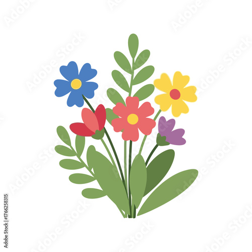 Vibrant spring blossom bouquet collection floral illustration isolated hand drawn elements vector