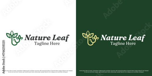 Nature leaf logo design vector icon. Garden plant flower pot nature silhouette. Simple green fresh foliage icon symbol.