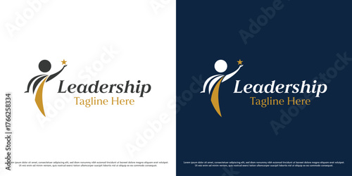 Leadership business logo design vector icon. Successful person achieving their dream silhouette. Simple minimal modern abstract company icon symbol.