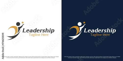 Success career logo design vector icon. Silhouette of a person reaching for the stars. Simple modern professional business icon symbol.