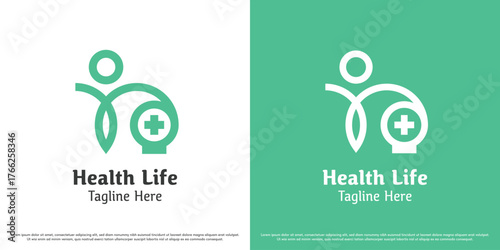 Healthy life person logo design vector icon. Person holding a health silhouette. Simple minimal modern icon symbol.