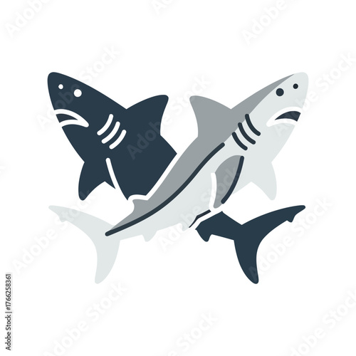 Two cartoon sharks swimming together underwater ocean sea life marine creatures illustration vector