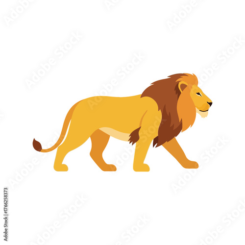 Majestic male lion walking confidently side profile safari wildlife animal illustration vector