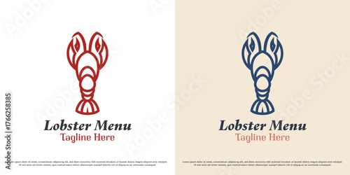 Lobster seafood logo design vector illustration. Sea animal silhouette lobster restaurant food menu. Fresh minimalist simple icon symbol.
