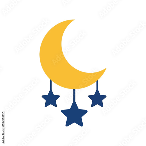 Charming crescent moon with three hanging stars celestial nursery decor adorable night sky motif vector