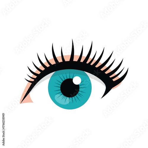 Vibrant blue eye with dramatic lashes looking forward clean graphic design vector