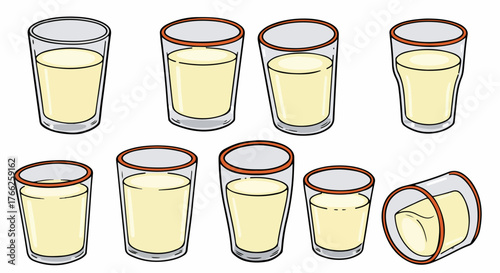 Glasses with liquid in different positions