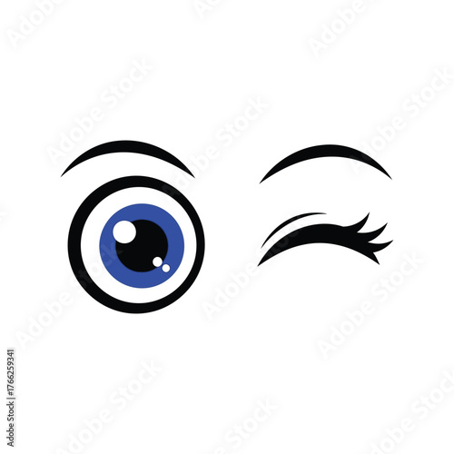 Whimsical winking blue eye cartoon character cute expression isolated simple graphic element vector