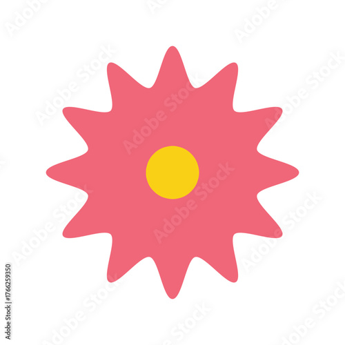 Vibrant pink starburst flower with yellow center abstract geometric design element isolated vector