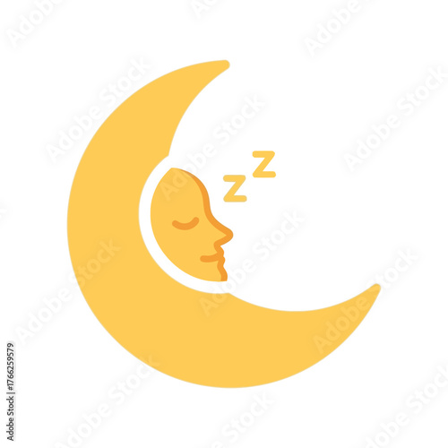 Cute sleeping moon face smiling gently with zzz sleeping symbols in night sky illustration vector