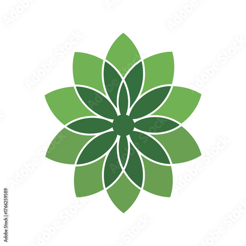 Geometric abstract green flower lotus mandala nature eco symbol isolated vector art vector