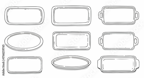 Baking pans outline set with transparent background