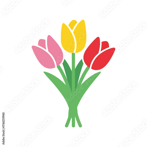 Colorful tulip bouquet spring floral design celebration vector art illustration vector