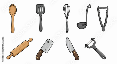Kitchen utensils collection with transparent background