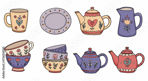 Ceramic tableware set with floral details