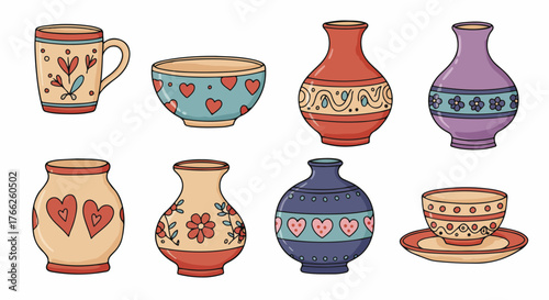 Ceramic pottery collection with decorative patterns