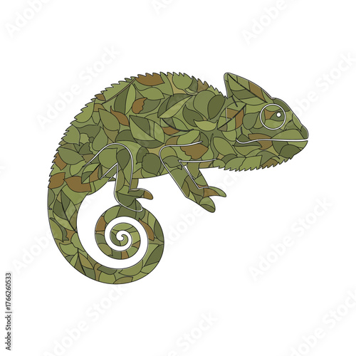 Chameleon silhouette made of leaves texture reptile nature animal abstract design concept vector