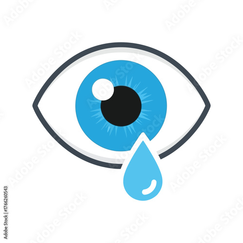 Crying blue eye with tear drop illustration icon medical ophthalmology concept graphic vector