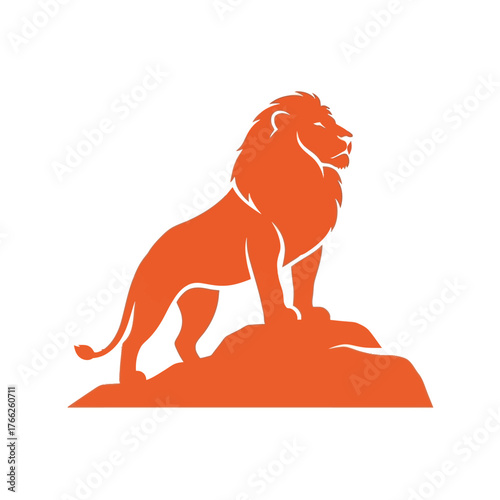Majestic orange lion silhouette standing proudly on rock formation symbolizing power and royalty vector