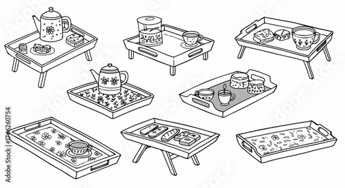 Breakfast in bed tray arrangement food and drinks