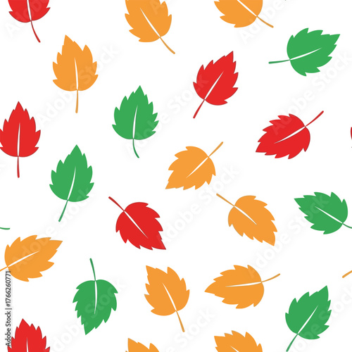 Vibrant autumn leaves scattered seamless pattern fall season colors nature graphic design vector