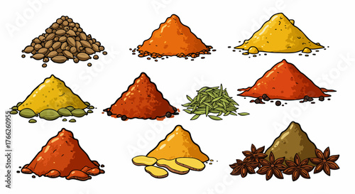 Spice collection assortment with transparent background