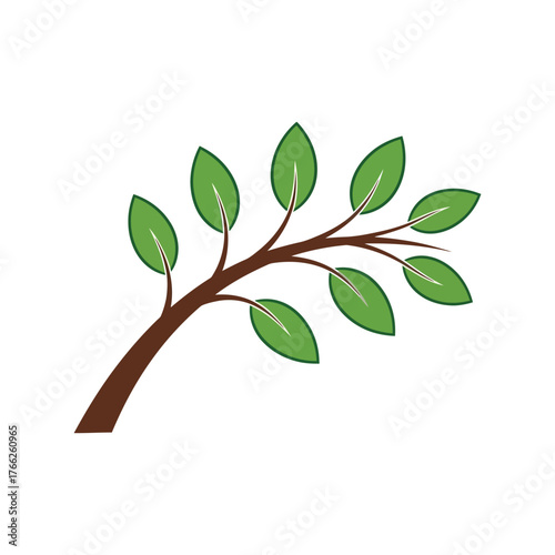 Spring tree branch with green leaves simple hand drawn illustration nature element vector