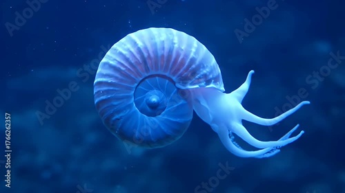 Mysterious Chambered Nautilus Gliding Through Deep Blue Ocean Depths