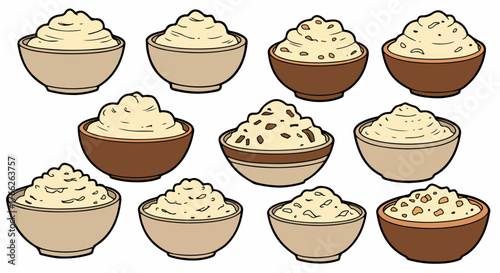 Bowls of creamy food with toppings