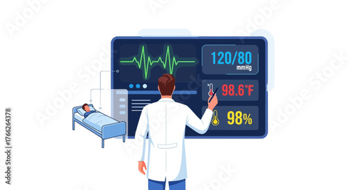 Caring doctor monitors patient vitals with modern technology, providing comfort and peace of mind, a modern healthcare scene originally a scalable graphic