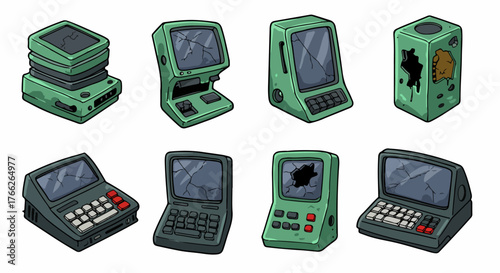 Damaged retro computers and devices collection