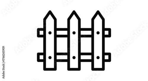 Simple line art silhouette of a wooden picket fence with three posts and horizontal rails