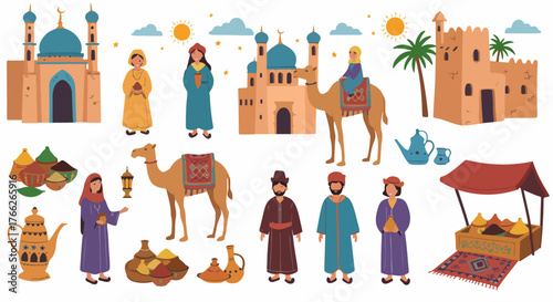 Middle Eastern culture elements and people collection
