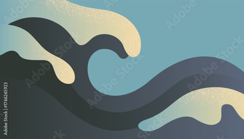 Minimalist Japanese wave illustration in soft gradients of blue and cream. Inspired by ukiyo-e aesthetics, this abstract ocean design blends modern and traditional style.
