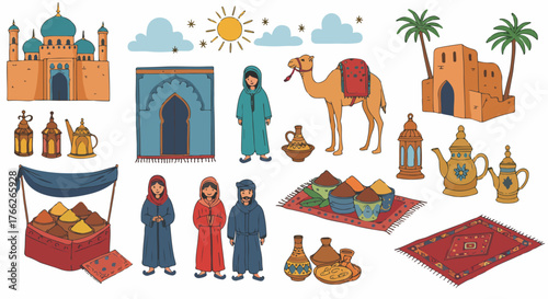 Middle Eastern culture elements and people collection