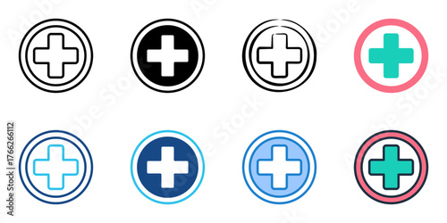Medical cross icon set multiple style collection 
