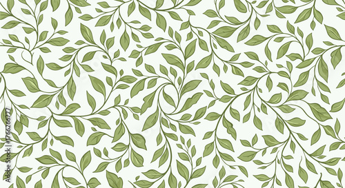 Elegant botanical pattern featuring graceful green leaves and vines on a light background, creating a tranquil and nature-inspired aesthetic.
