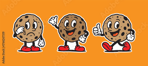 Cartoon Cookie Characters Showcasing a Range of Emotions and Approval Gestures on an Orange Background, Perfect for Expressing Feelings